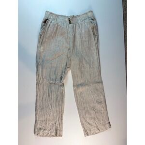Briggs Linen Blend Straight Leg Pants Beige Elastic Waist Size L 1760053